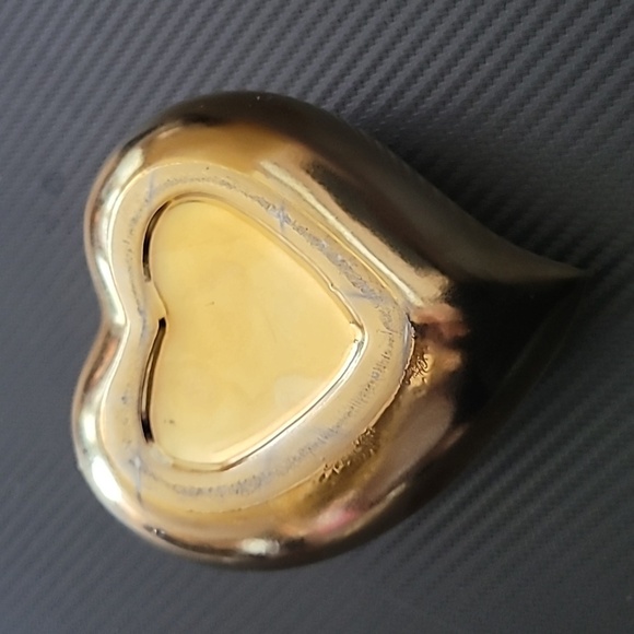 Gold Tone Ceramic Puffy Heart Jewelry Trinket Box - Picture 3 of 7